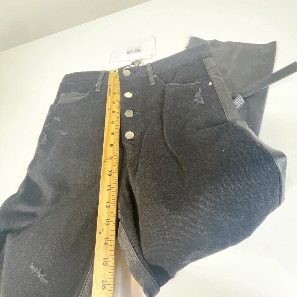 Amiri Leather Denim Crop Flare Jeans Button Fly Black 27 Distressed Hi-Rise NWT - Picture 11 of 12